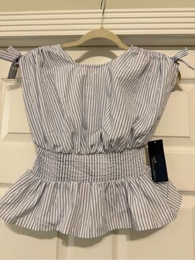 Habitual Girls Blue Stripe Smocked Peplum Women’s Top